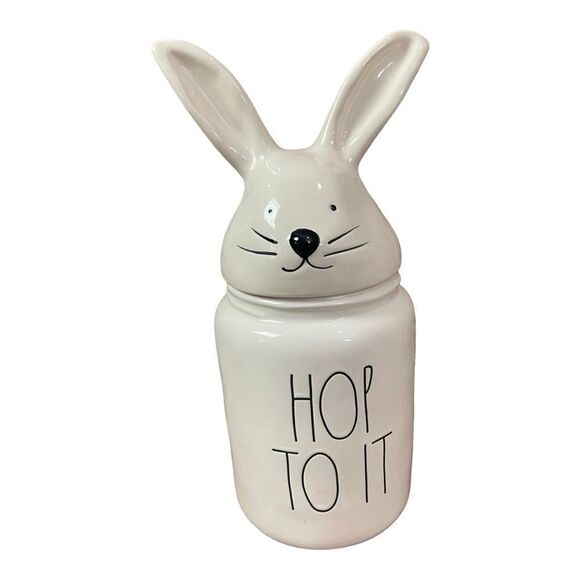 Rae Dunn Large Hop To It Canister, Bunny Ears Cookie Jar Farmhouse Classic - Picture 1 of 9